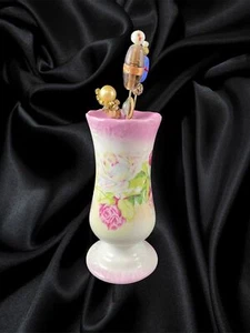 Vintage RS Prussia Ceramic Hatpin Holder With Hand-Painted Floral Design & Three - Picture 1 of 5