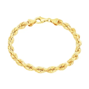 10k Yellow Gold Mens 6mm Diamond Cut Rope Genuine Italian Chain Link Bracelet 8" - Picture 1 of 12