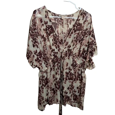 Jonathan Martin Blouse Women's 1X Sheer Cheetah Tie Casual Lightweight Top - Image 1 of 4