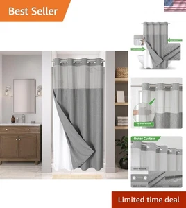 Stylish Grey Shower Curtain & Liner Set - Picture 1 of 9