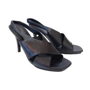 Donald J Pliner Heels Black Nola Open Toe Cross Strap Leather Womens size 10M - Picture 1 of 16