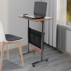 Rolling Laptop Desk Adjustable Height Computer Table Stand up Office w/ Storage - Picture 1 of 12