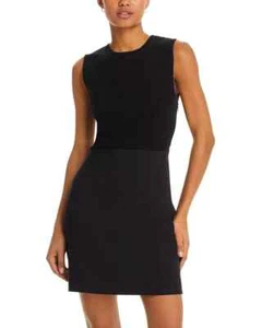 Theory Sleeveless Knit Combo Mini Dress Women's XL Black Wool Blend Zip Closure - Picture 1 of 15