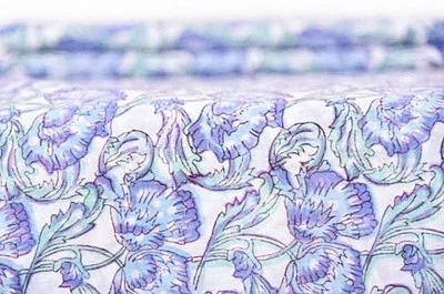2.5 Yard Indian Handmade Natural Cotton Sanganeri Hand Block Print Floral Fabric - Image 1 of 3