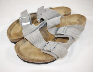 Birkenstock Sandals Women EUR 41 US 10 Arizona Corduroy Leather Buckle Cork Gray - Picture 1 of 10