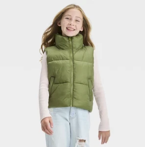 Girls' Boxy Puffer Vest - Art Class™ Green, L(10/12) - Picture 1 of 2