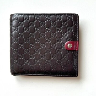 GUCCI Cartera Doble Pliegue Cuero Auténtico con Guccissima Foto 1 de 4