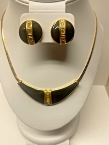 Vintage Avon 1988 Dramatic Style Black Enamel Rhinestone Necklace Earrings SET - Picture 1 of 15