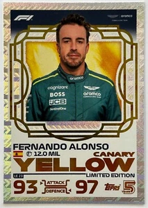 Topps F1 Turbo Attax 2024 - FERNANDO ALONSO Canary Yellow Limited Edition LE23 - Imagen 1 de 2