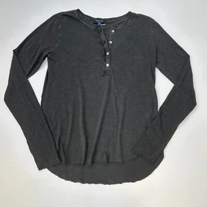 Lucky Brand Blouse Women Small Long Sleeve Henley Hi Low Fringe Party Top Core - Picture 1 of 22
