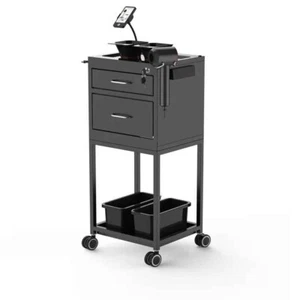 Salon Hairdresser Barber Lockable Metal Trolley 2-Drawer Black - Picture 1 of 5