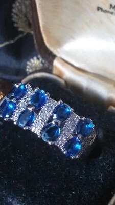 Anello vintage anni 90-90 in argento sterling 925 con zaffiro e zirconi misur... - Immagine 1 di 4