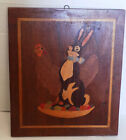 Vintage Wooden Inlaid Picture Bunny Rabbit Chicken & Eggs 13 x 11 1/2