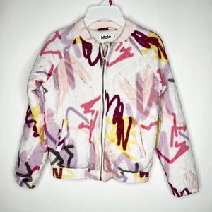 Molo Haliva Jacket Quilted Graffiti Coloful Raglan Bomber Unisex Pockets Size 10 - Picture 1 of 8