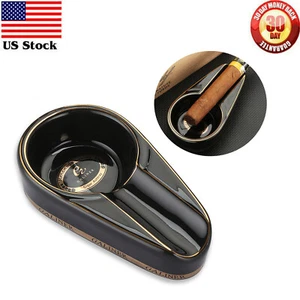 Galiner Black Cigar Ashtray Ceramic Holder Cigarette Vintage Traveler Portable - Picture 1 of 8