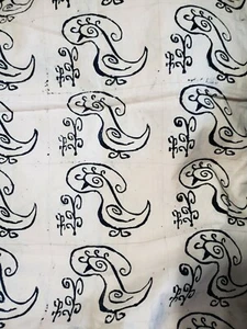 Vintage Stamped Artisan Fabric Peach Pink w/ Black Print 1-piece 35" W x 2 yd L - Picture 1 of 6
