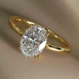 2Ct Oval Cut Lab Created Diamond Solitaire Wedding Ring 14K Yellow Gold Plated - Picture 1 of 7