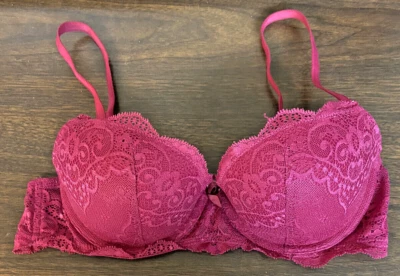 Gilligan & O'Malley Balconette Padded Push Up Bra Underwire Sz 34B Fuchsia - Imagem 1 de 4