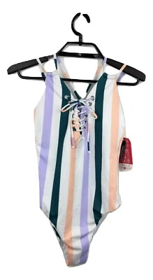 Hula Honey One-piece Swimsuit Women's S M L XL Colorful Lace-Up Vertical Stripe  - Image 1 of 4