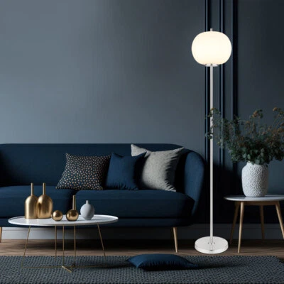 Piantana Luci Soggiorno Sfera di Vetro Opale Nichel E27 Camera da Letto - Immagine 1 di 4