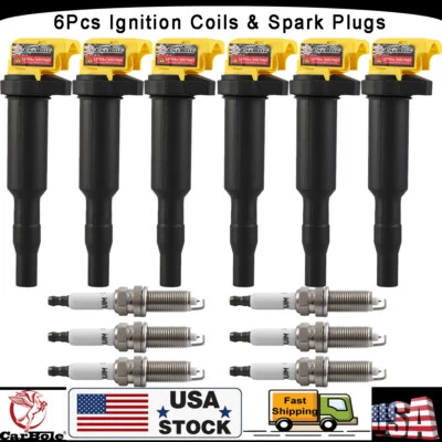 6Pcs Ignition Coils & Spark Plugs For BMW 745i 2002-2005 BMW 530xi 2006-07 UF592 - Image 1 of 4