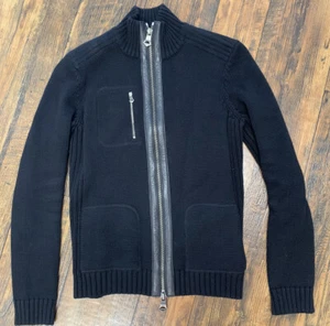 Ralph Lauren Black Sweater Cardigan with Leather Trim, Size Medium - Picture 1 of 7