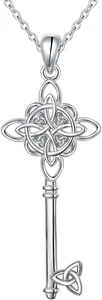 925 Sterling Silver Good Luck Irish Witches Knot Key Pendant Necklace for Women - Picture 1 of 6