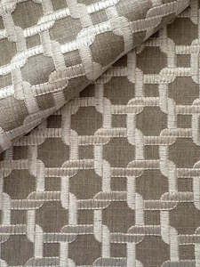 SCALAMANDRE "LINK EMBROIDERY/Flax" Ivory fretwork embroidery-$240-48.75"x91.5"L - Picture 1 of 8