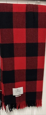 Woolrich Throw Blanket Wool Red Buffalo Plaid Made in Italy Fringe 3" New w/tags - Image 1 of 4