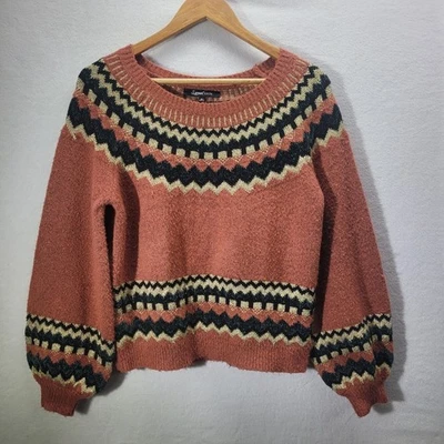 Ladies Sweater M Chenille Feel Bell Sleeve Sweet Rain Rust Gold Green - Image 1 of 4
