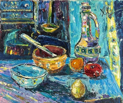 Beautiful Painting Antique Expressionist, Nature, Dead, Kitchen, Bowl, Signed - image 1 of 4