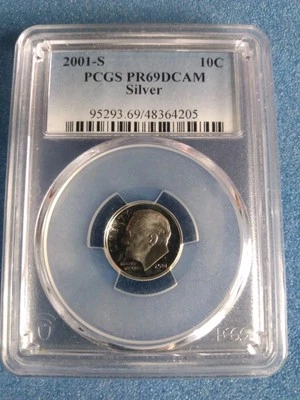 2001 S PR69 DCAM Silver Roosevelt Dime. Graded By PCGS  - Image 1 of 2
