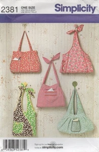 Simplicity Sewing Pattern 2381 Bags Hand or Shoulder Pockets Ties 5 Styles New - Picture 1 of 13