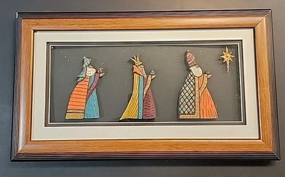 Shadow box Framed Three Wise Men Nativity. Signed. Small chip 18.5x10.5 - Image 1 of 4