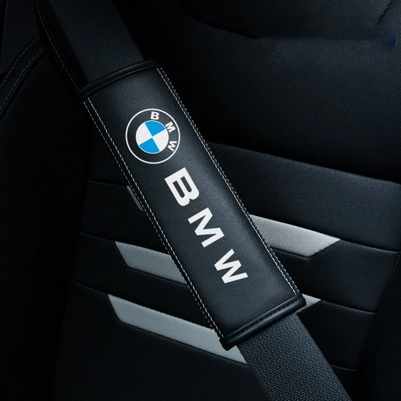 2PCS Black Leather Car Seat Belt Covers Shoulder Pad Trim Protector for BMW - Image 1 of 1