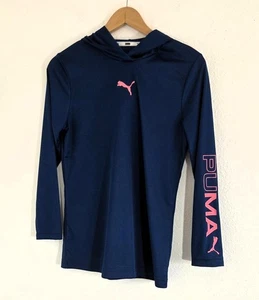Puma Women Titan Hoodie Blue With Pink Print Logo UV Long Sleeve Top Size S - Picture 1 of 6