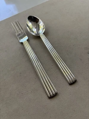 Georg Jensen silverplate- BERNADOTTE - dinner fork and oval soup spoon - Image 1 of 2