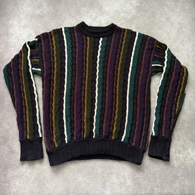 Vintage 90s Structure 3D Knit Sweater Size XL Multi Color Striped Textured Coogi - Image 1 of 4