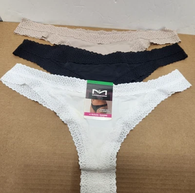 3 双全新 Maidenform DMMVBT 丁字裤 V 后丁字裤 大号 7 TAN,白色,黑色 — 第 1/4 张图片