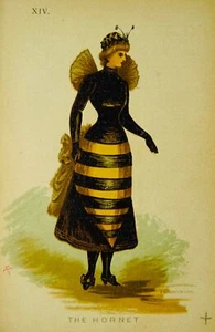 c1882 THE HORNET Antique Fancy Dress Ball Print by Ardern Holt - Imagen 1 de 3