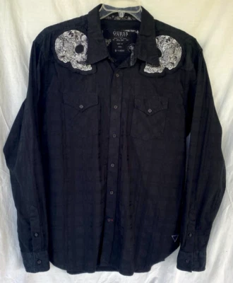 VTG..GUESS..GOTH..SKULLS..GUESS..TEXTURED..BUTTON DOWN..COTTON..SHIRT..MEN XL - Image 1 of 4