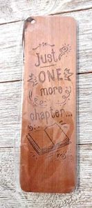 Real Wood Bookmark "Just One More Chapter" Wood Bookmark with Bead Charm  - Picture 1 of 2