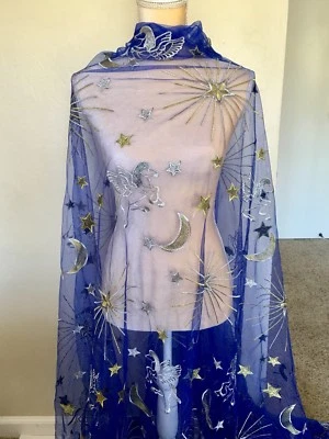 59" Wide  Embroidery Lace Fabric with Blue Mesh Base for Sewing/Crafts/Bridal - Image 1 of 4