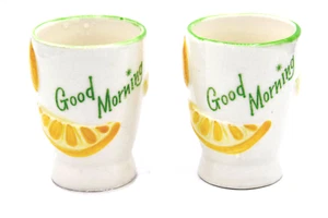 Tazas de jugo de naranja Good Morning vintage de cerámica con diseño esculpido rebanada - Imagen 1 de 3
