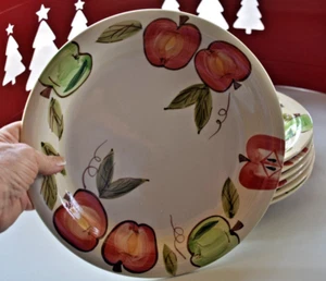 4 ~ Orchard Harmony by Artist's Touch 10 3/8" Dinner Plate Red Green Apple VTG - Picture 1 of 5