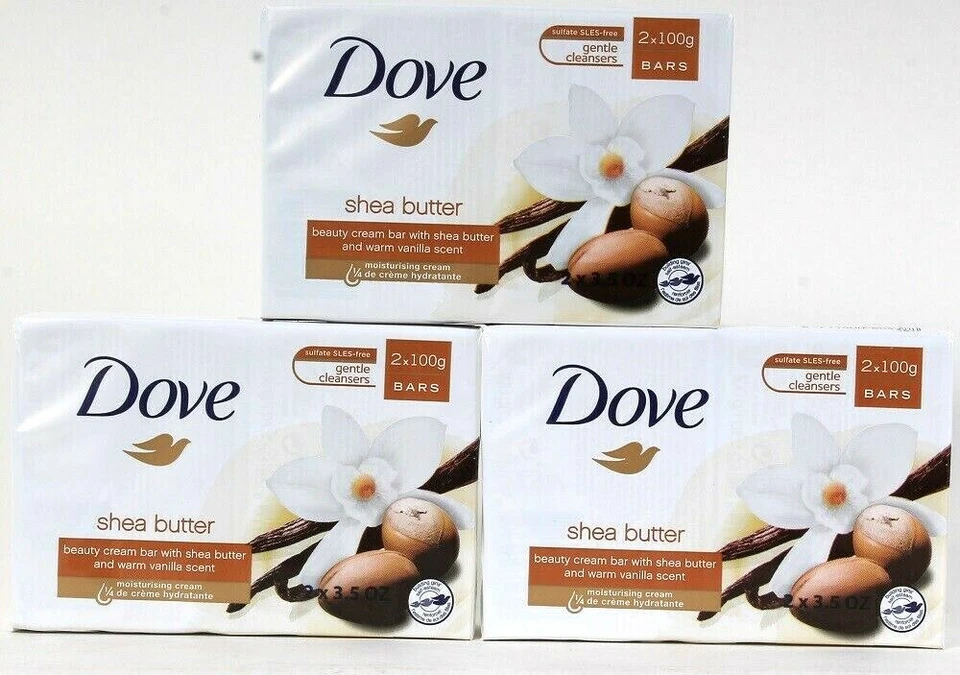 3 Packs Dove Shea Butter & Warm Vanilla Scent Gentle 2 Count Beauty Cream Bar - Image 1 of 1