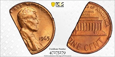 1965 Lincoln Cent PCGS MS64RD 30% Straight Clip Mint Error Coin 1C - Image 1 of 4