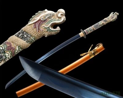 Katana hecha a mano con cabeza de dragón Tsuba espada samurai japonesa acero de alto carbono Foto 1 de 4