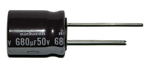 Condensador electrolítico Nichicon radial de alta temperatura 1-680ufd/50V voltios - Imagen 1 de 2