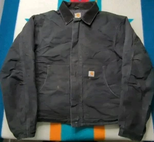 Vintage Carhartt J02 BLK Jacket Quilt Lined USA Biker Faded Distressed Sz 48 T - Picture 1 of 8